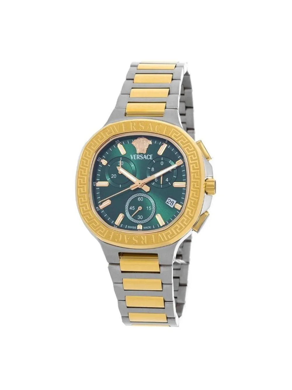 NWT Versace V-Chrono Square Chronograph Quartz Green Dial Watch